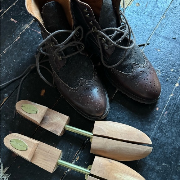 Mens Wingtip Massimo Matteo Leather Boots - Size 9 - Burgundy - Italy - Picture 3 of 14